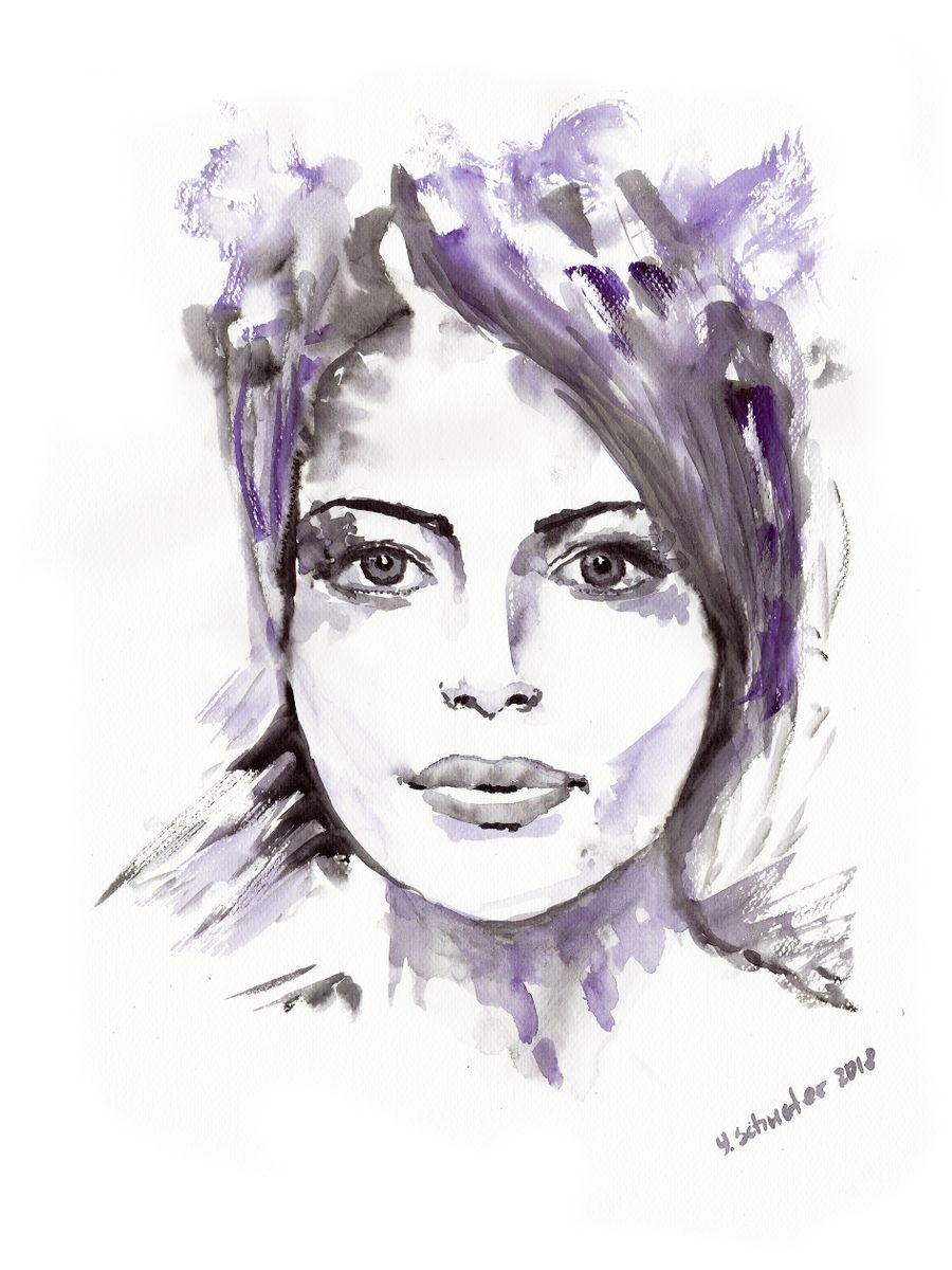 Abstract Watercolour women’s portraits series. Scarlet by Yulia Schuster