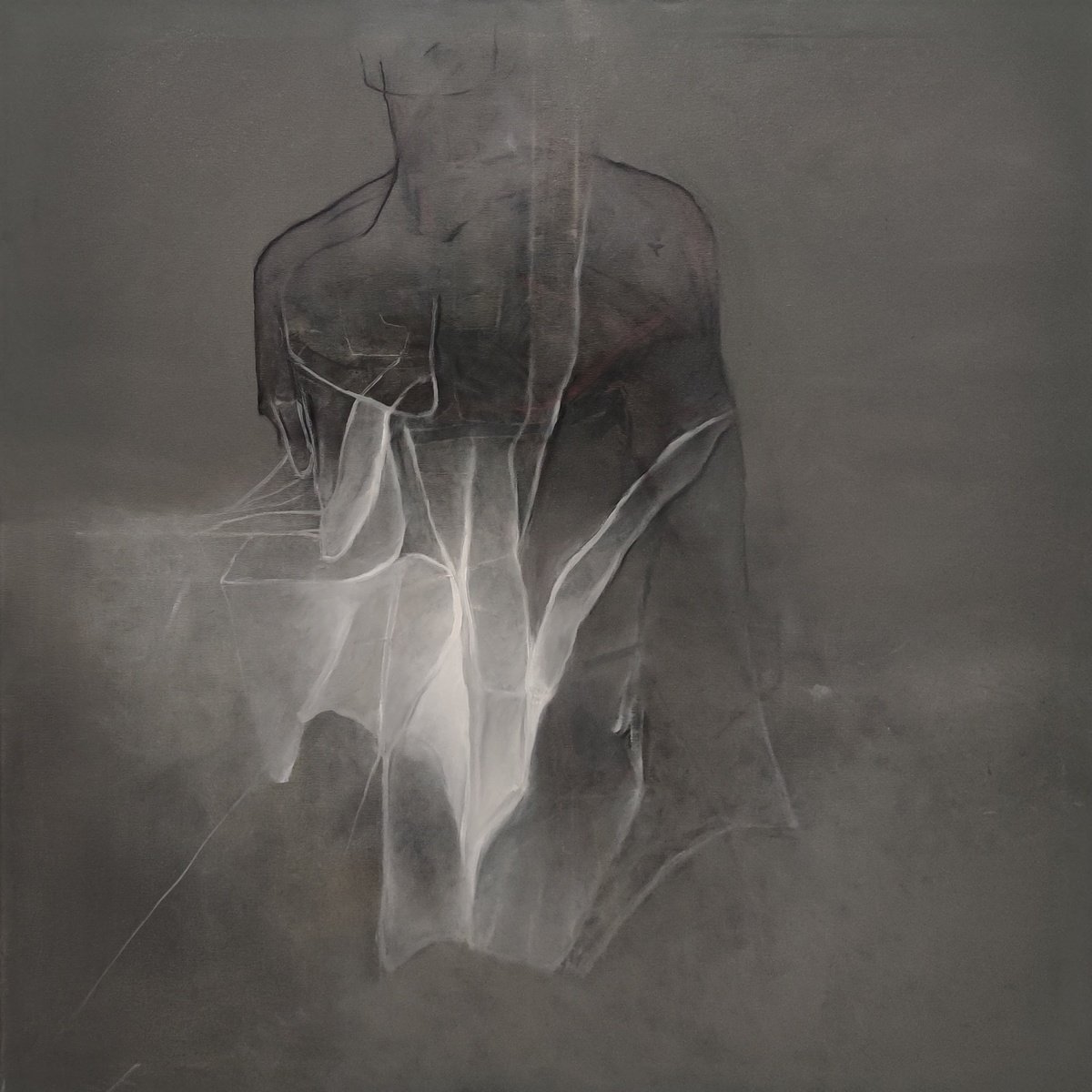 Abstract Portrait Oil Painting By Mladen Ilic, 39 X 39", Prediction, Original Artwork