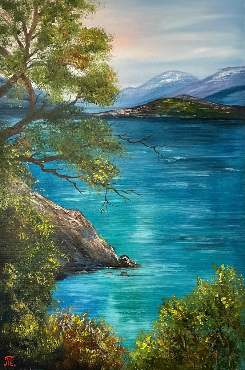 Impressionistic Landscape Oil Painting By Tanja Frost, 16 X 24", Beautiful Seaside, Original Artwork