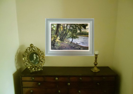 Riverside life - an original oil painting