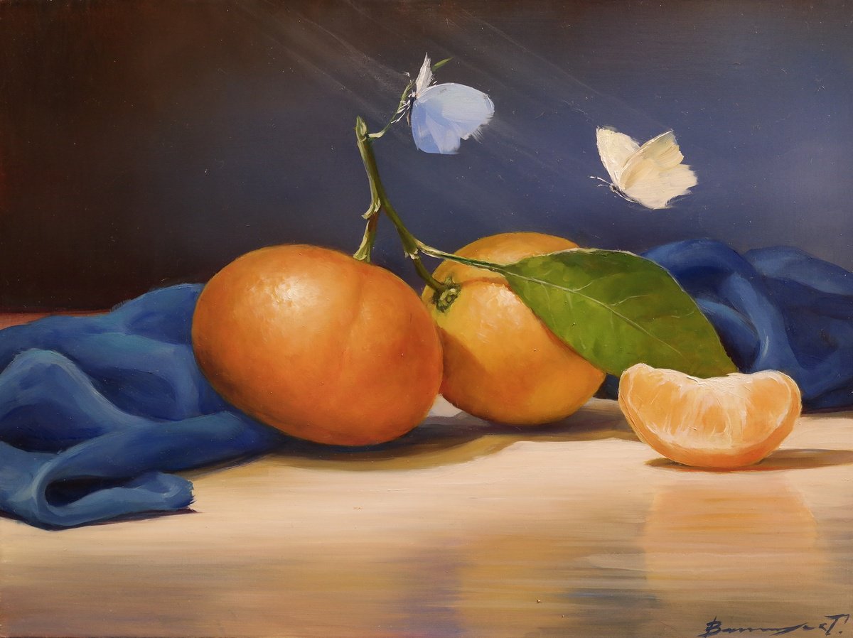 Photorealistic Still Life Oil Painting By Gennady Vylusk, 16 X 12, Taste Of The Sun, Original Artwork