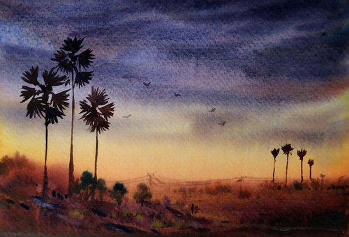 Rural Storm & Palm Trees by Samiran Sarkar