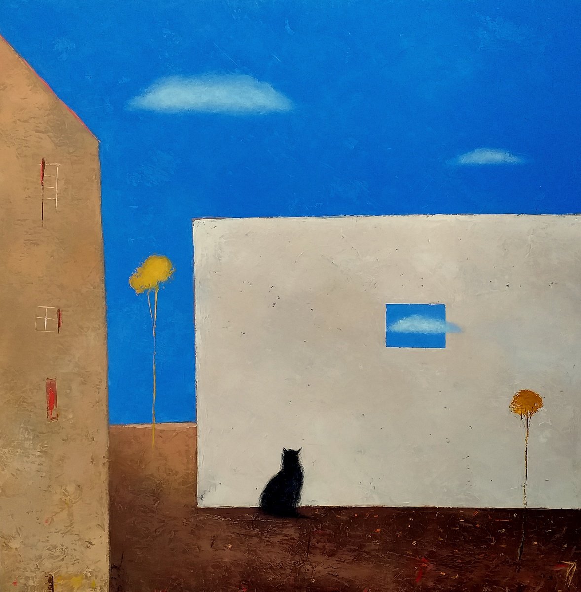 White Wall With Black Cat by Kestutis Jauniskis