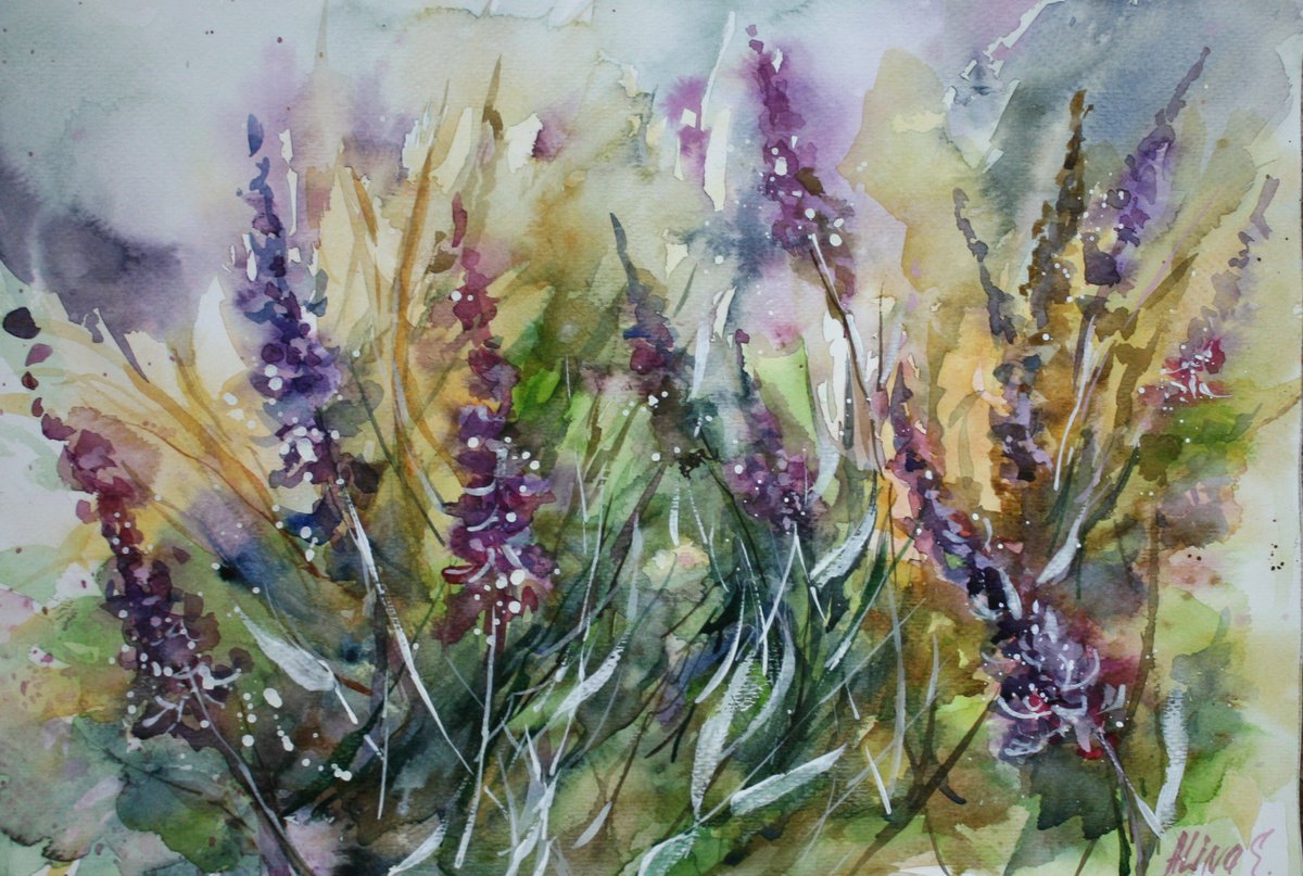 Original watercolor hand painting Wildflowers by Alina Shmygol