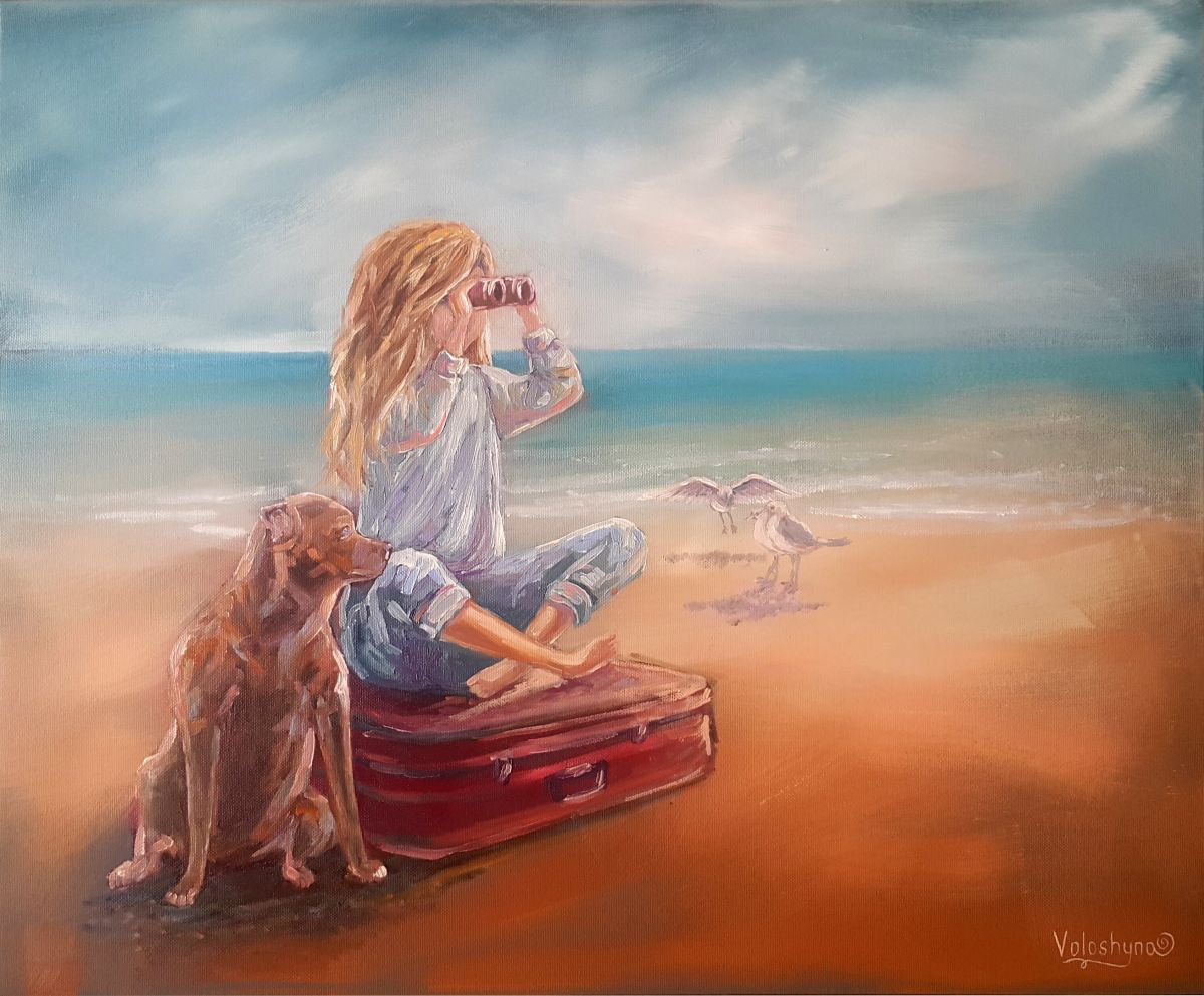 Impressionistic Portrait Oil Painting By Mary Voloshyna, 24 X 20", Traveling Together, Original Artwork