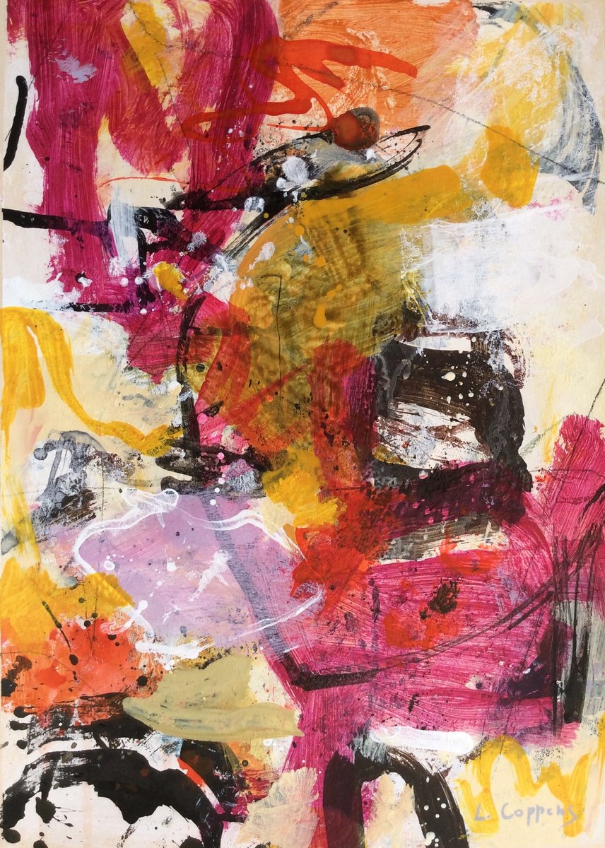 Expressive Abstract Acrylic Painting By Linda Coppens, 12 X 17", Vivid Outburst, Original Artwork