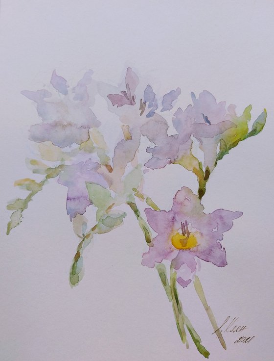 Freesias # 3 original watercolour painting.