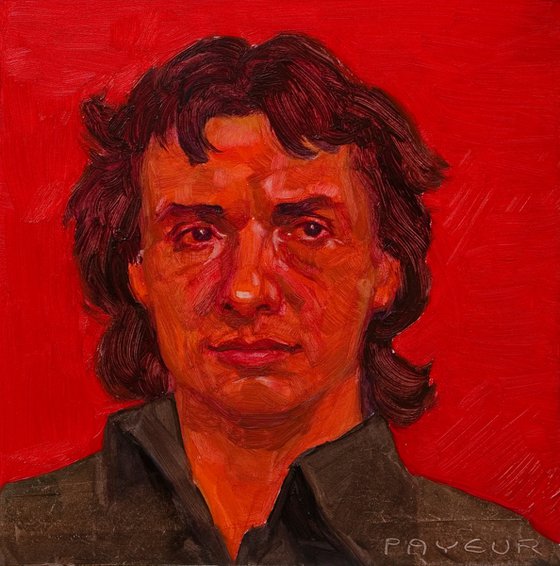 modern pop portrait in red of a french singer Michel Sardou