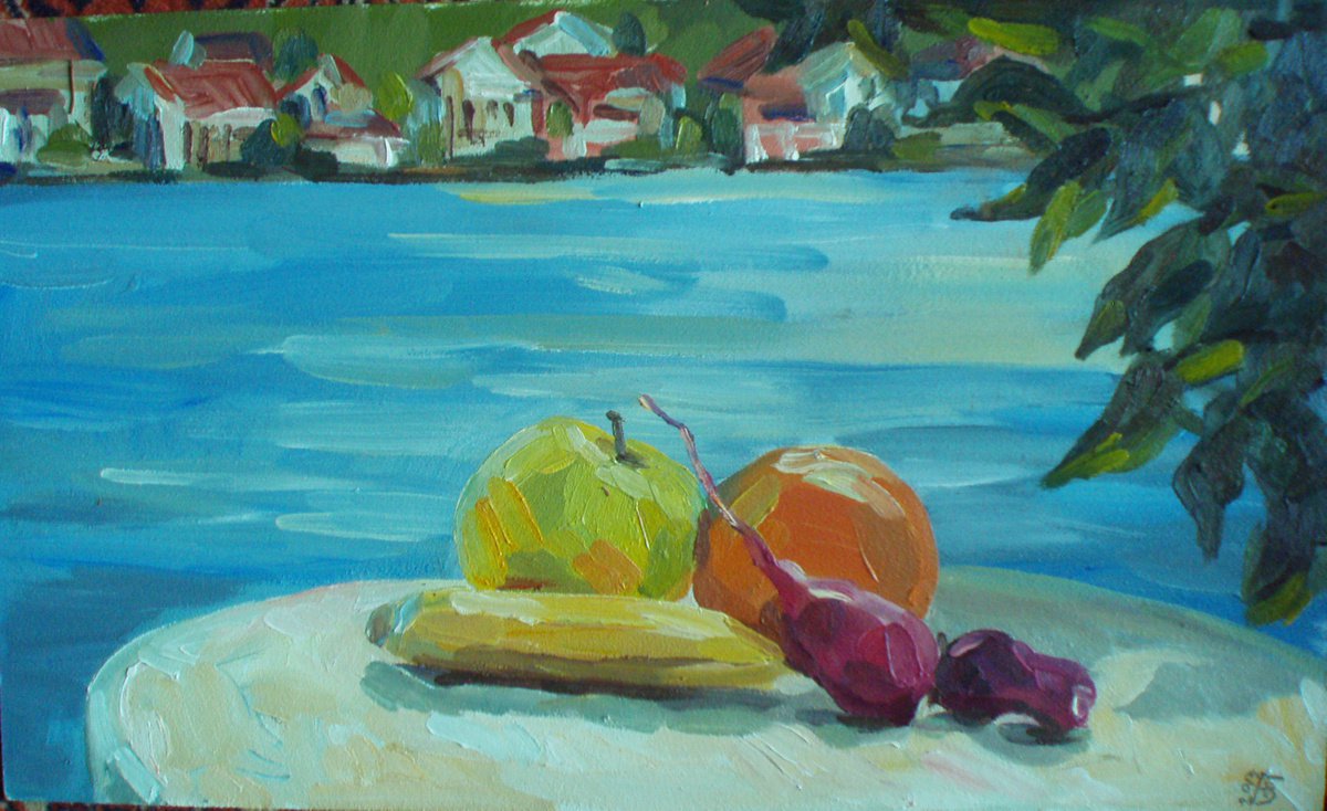 Impressionistic Landscape Oil Painting By Kateryna Bortsova, 20 X 12", Fruits Near The Sea Oil Painting, Original Artwork
