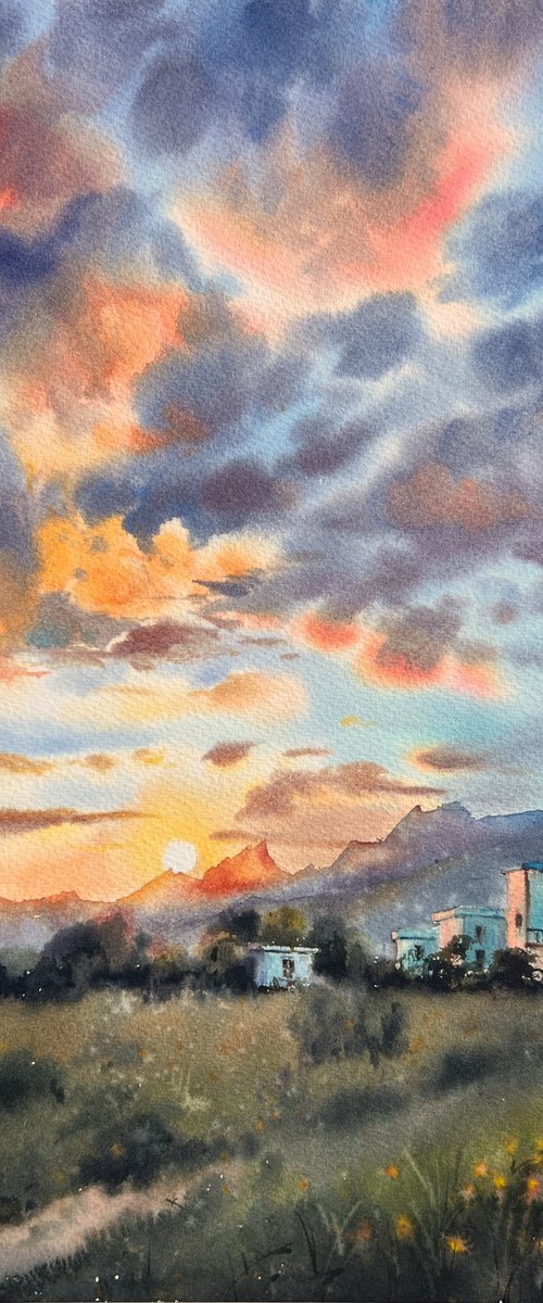 Orange sunrise in Cyprus by Eugenia Gorbacheva