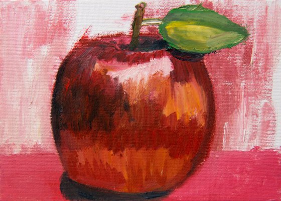 Apple and Leaf  oil on canvas board