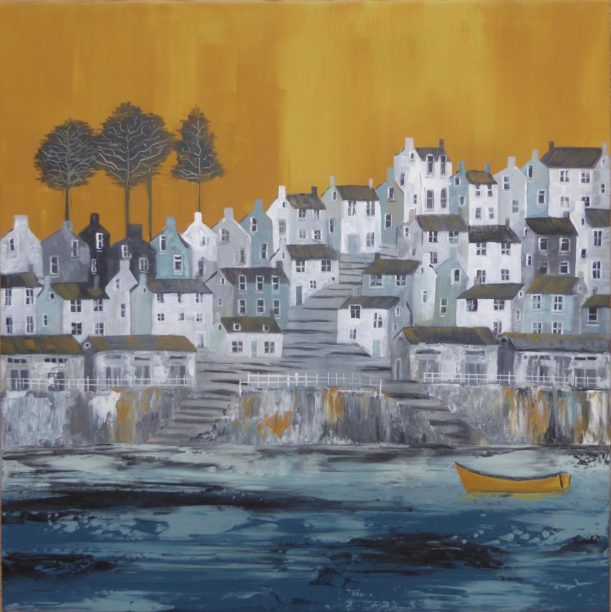 Harbour, yellow sky by Elaine Allender