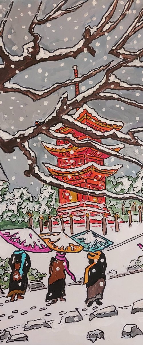 winter scene with pagoda by Colin Ross Jack