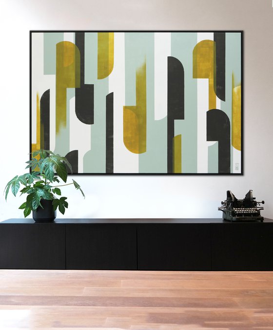 Modern Painting Incl. Frame - Traffic Natural XL 155x105 - Large Abstract Art - 4M