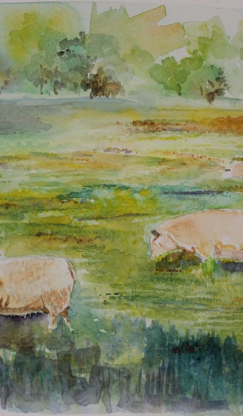 Sheep In Pasture by Geeta Yerra