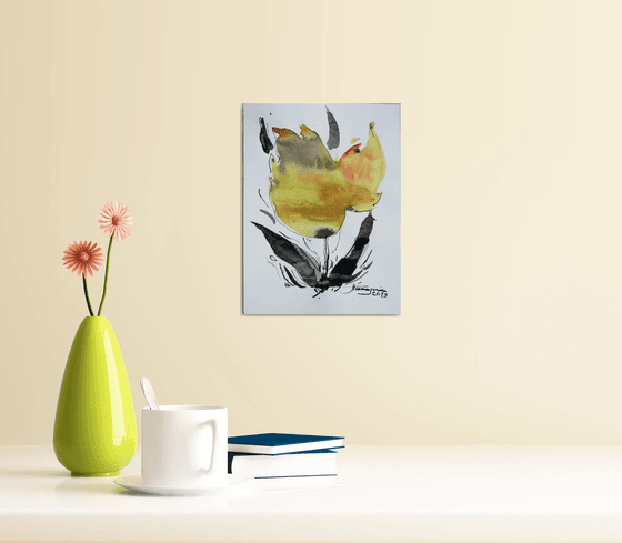 Colorful 15 (yellow Tulip), Watercolor on paper, 15 x 20 cm