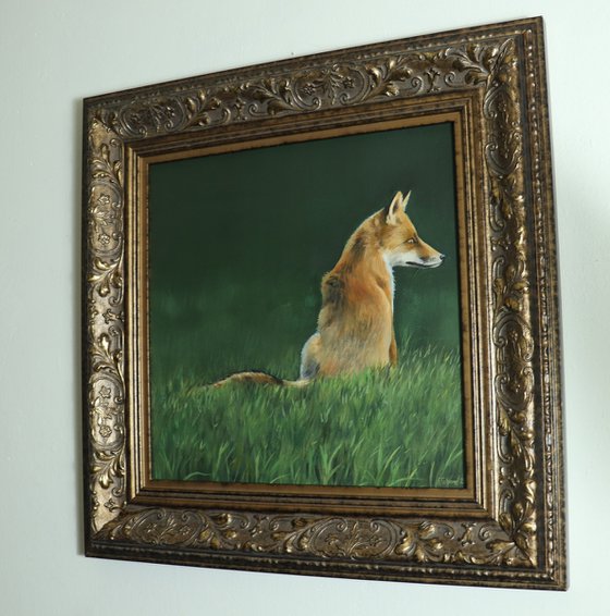 Red Fox Painting, Animal Artwork, Nature Wall Decor Framed and Ready to Hang Oil Painting by Alex Jabore Active