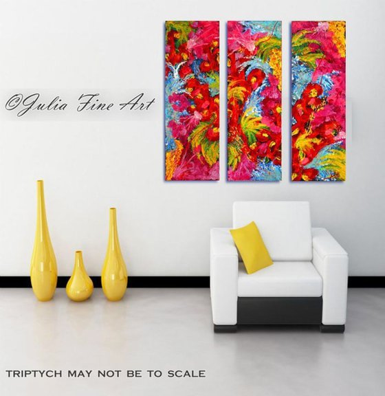 Three Part Painting, Floral Abstract Art, Modern Triptych, Original Hand-painted, Rich Texture, Ready to Hang Paintings