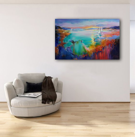 Evening symphony - Abstract Painting landscape, seascape