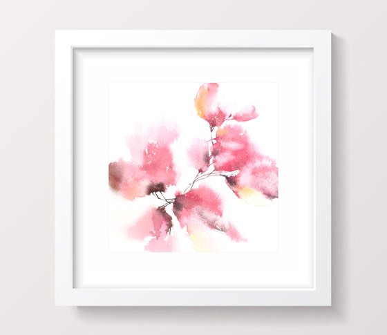 Pink loose flowers painting, small square art