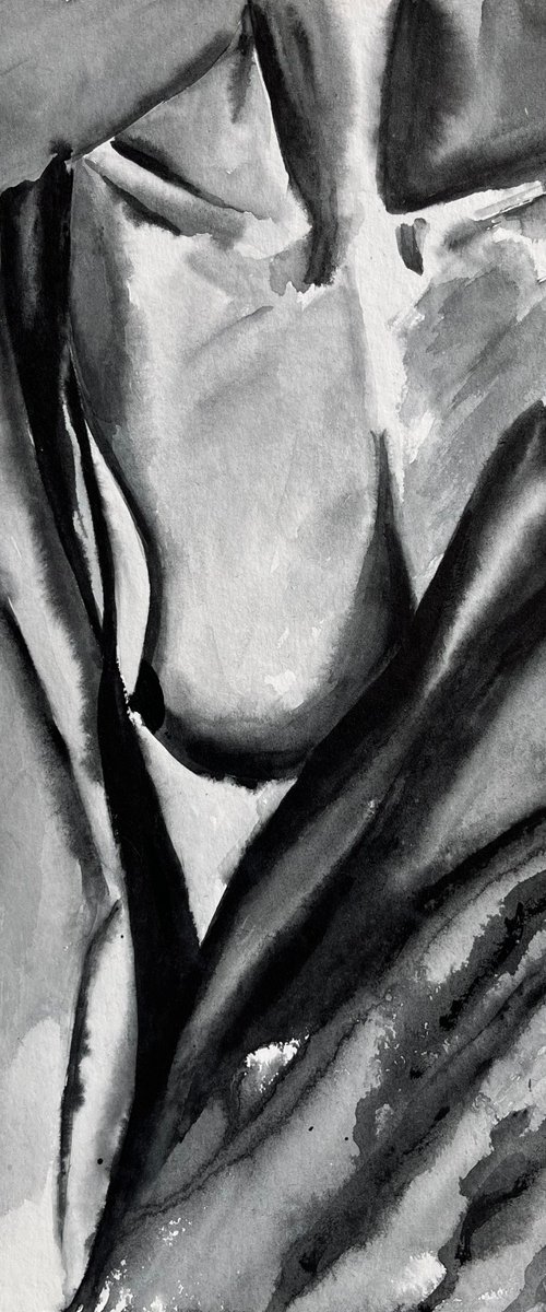 Woman Nude Original Watercolor Painting by Halyna Kirichenko
