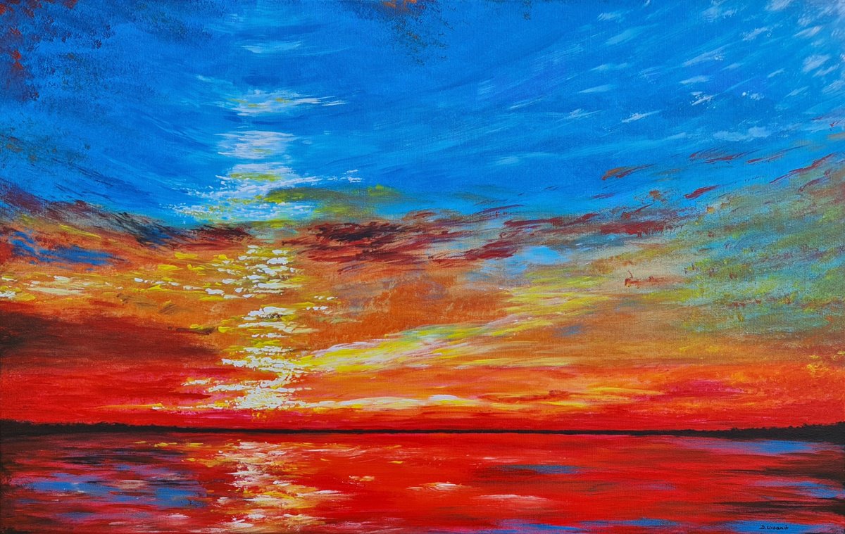 Impressionistic Landscape Acrylic Painting By Daniel Urbani?k, 31 X 20, Evening Sun 2, Original Artwork