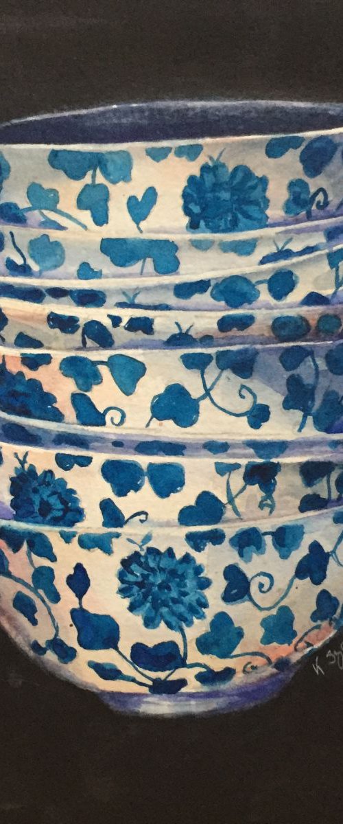 Sketch of blue bowls by Krystyna Szczepanowski