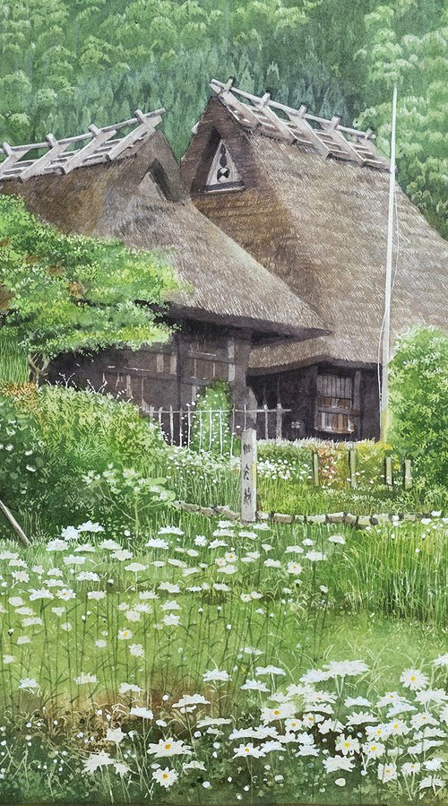 Thatched Houses with Wildflowers 30x40cm by Masato Watanabe