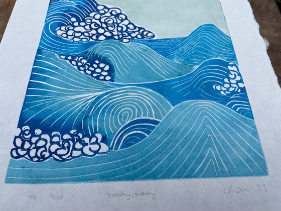 Swishy, Swashy - Waves Linocut