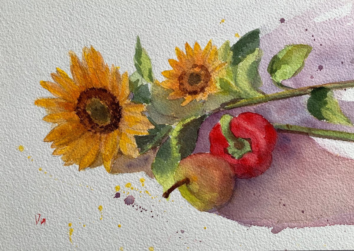 Sunflowers, pepper and pear by Shelly Du