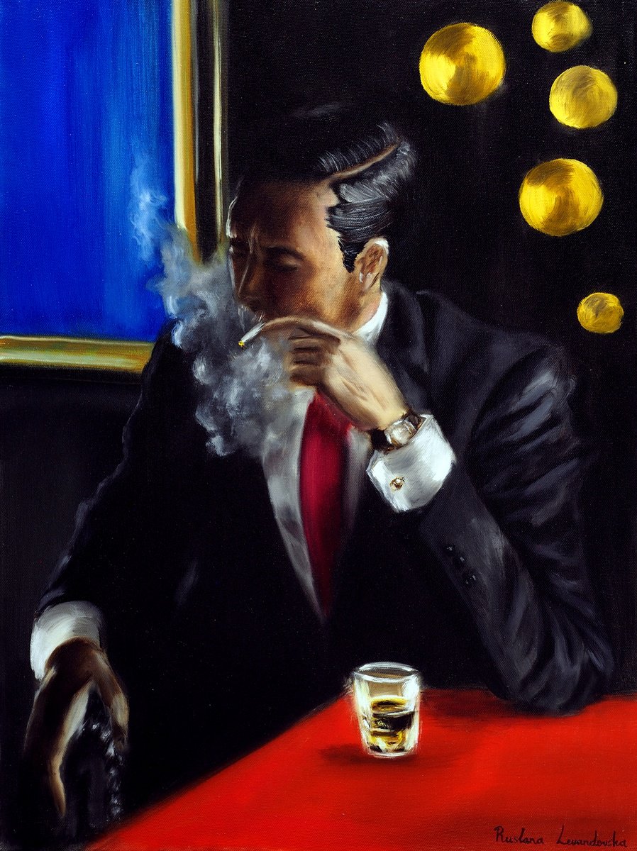 Impressionistic Portrait Oil Painting By Ruslana Levandovska, 18 X 24", Noir Reflection, Original Artwork