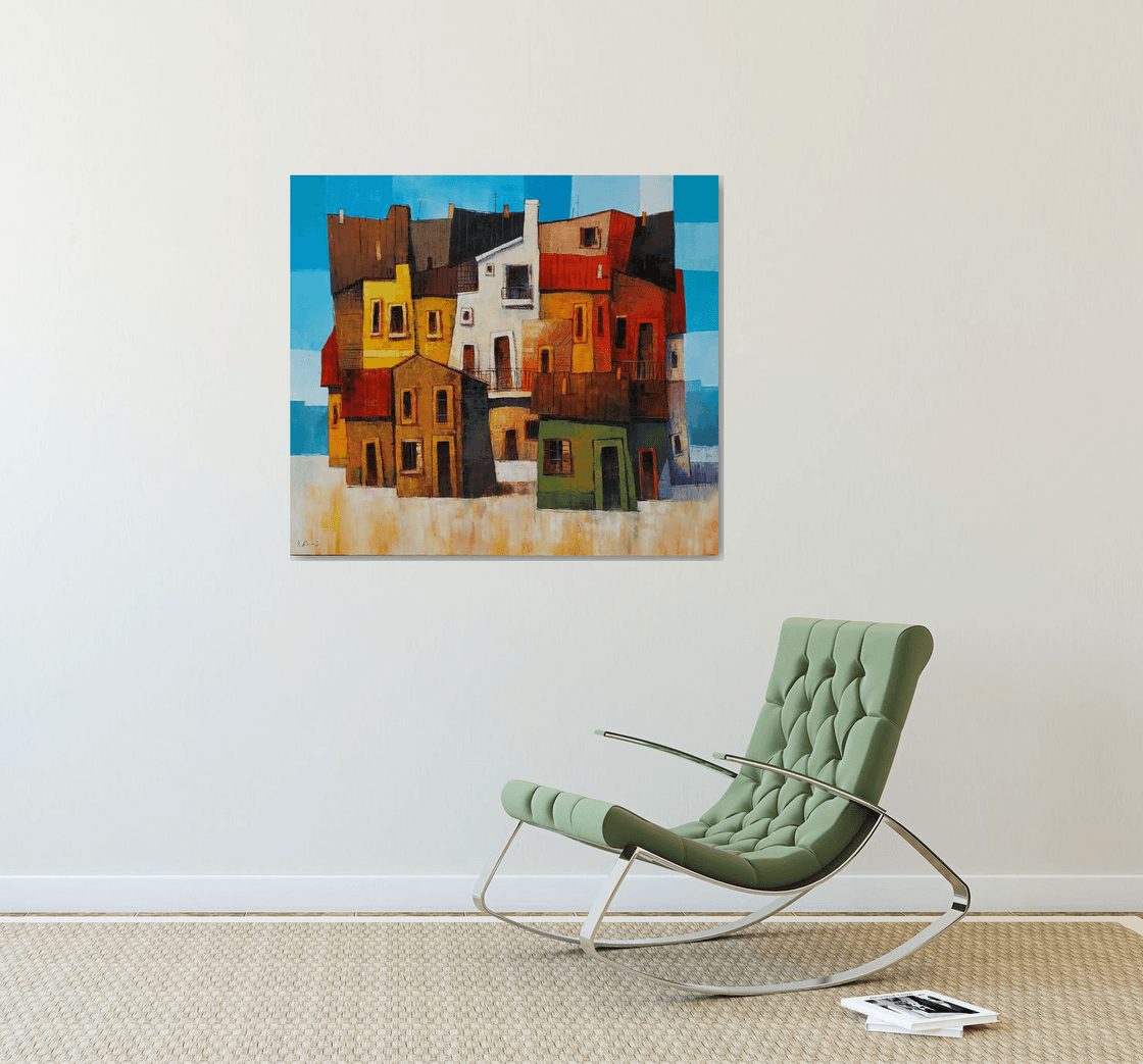 Houses(90x80cm, oil painting, ready to hang) Oil painting by Narek