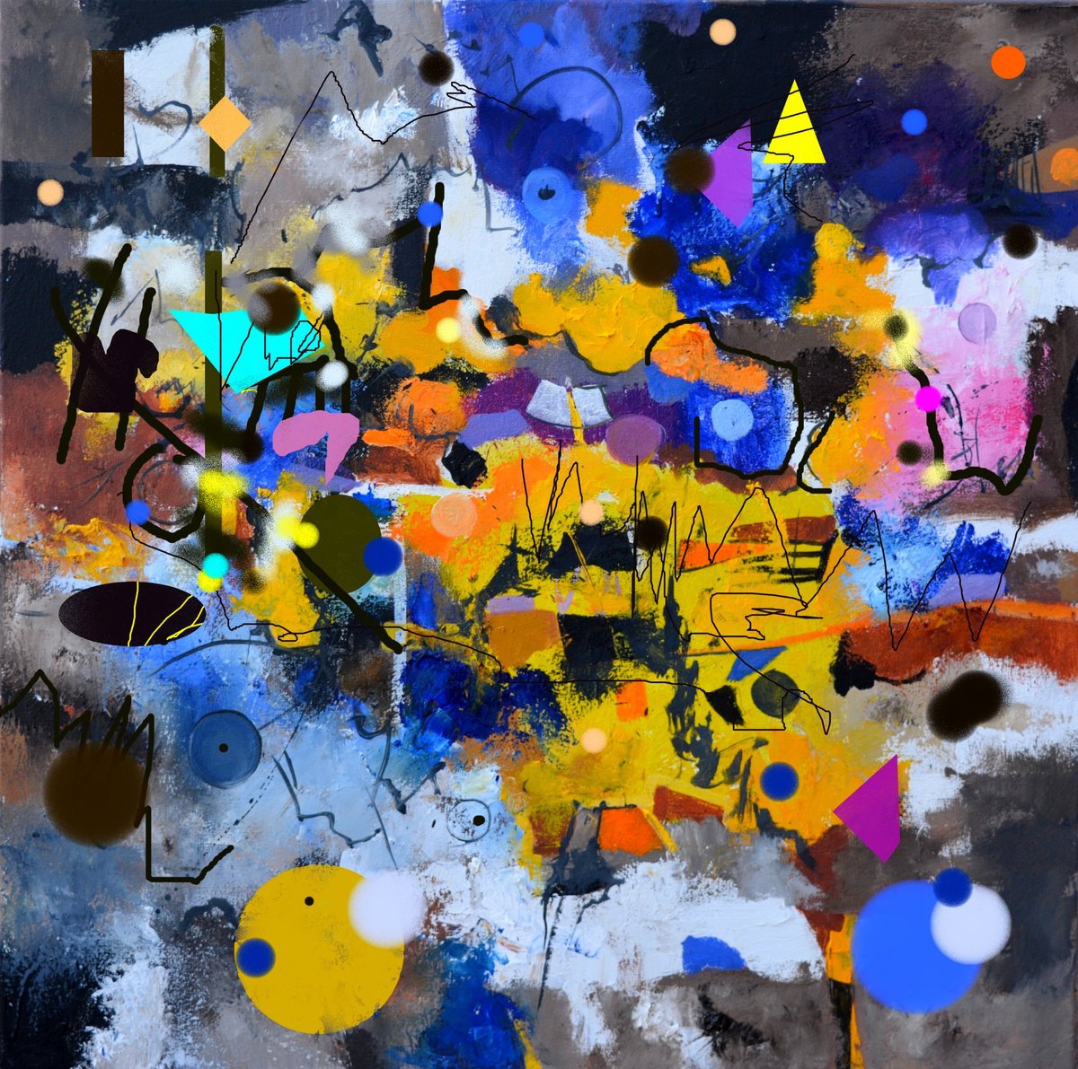 Abstract Oil Painting By Pol Henry Ledent, 28 X 28", Through The Streets Of Bangkok, Original Artwork