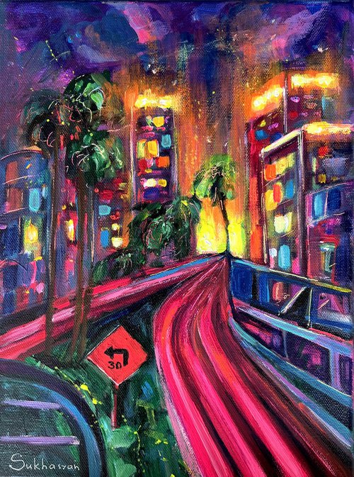 Los Angeles Cityscape at Night by Victoria Sukhasyan