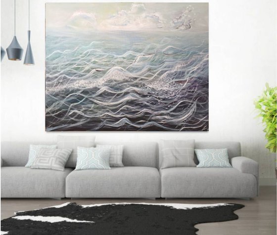 Octopus Energy Art Prize CLIMATE CHANGE AFFECTS THE OCEAN Seascapes Ocean Large Acrylic Painting on Canvas Ready to Hang Seascape Artwork Blue Abstracts Ocean Painting Soothing Art Buy Now Free Delivery Worldwide 127x101cm