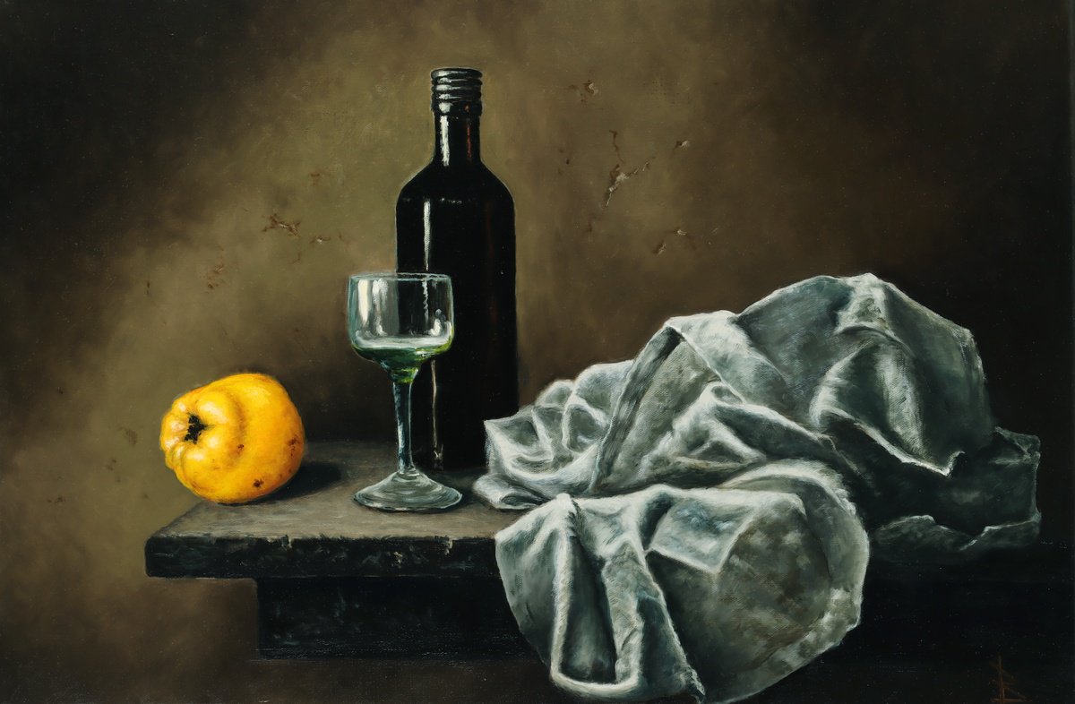 Impressionistic Still Life Oil Painting By Oleg Baulin, 24 X 16", Still Life With Fabric, Original Artwork