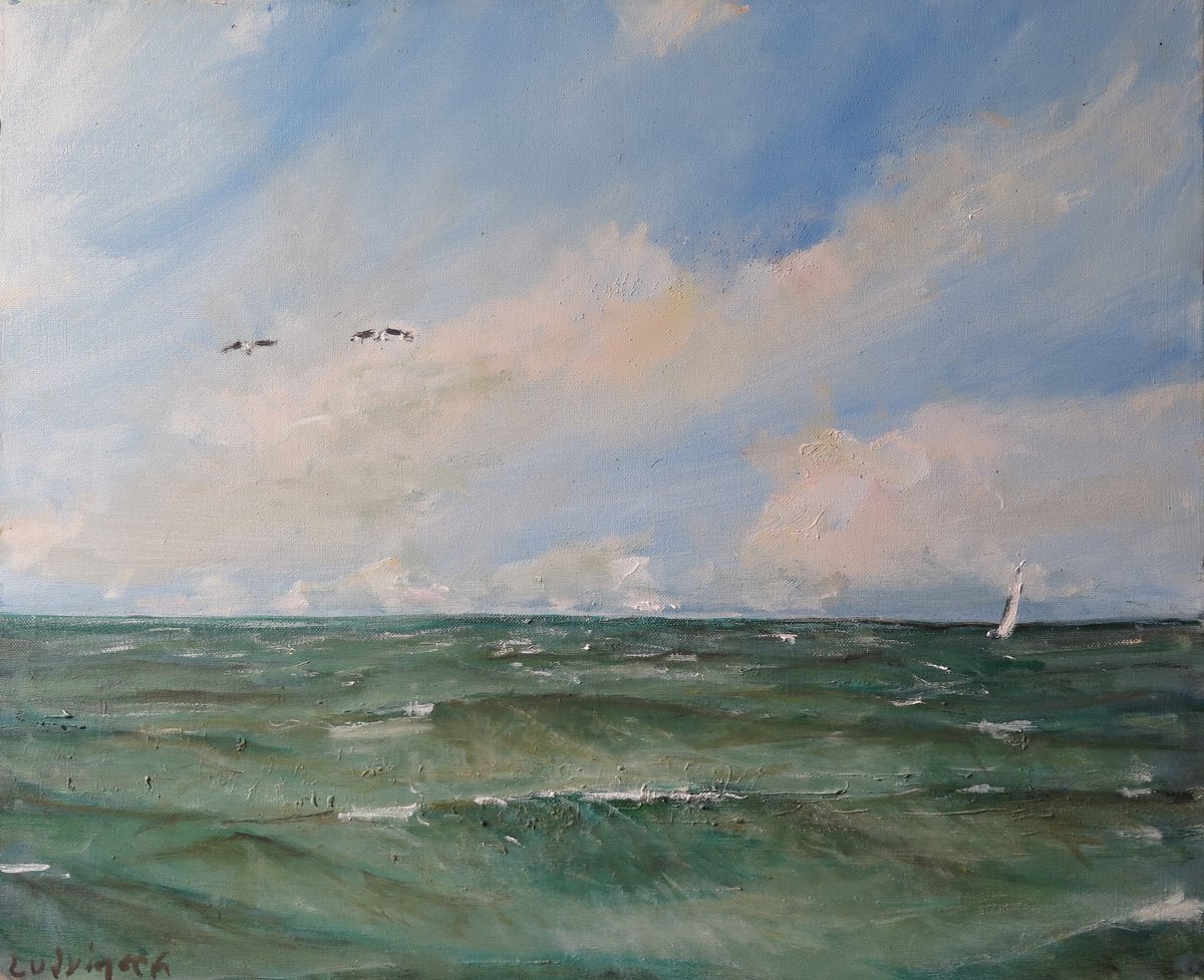 Impressionistic Landscape Oil Painting By Malcolm Ludvigsen, 24 X 20", Sea Study, Original Artwork