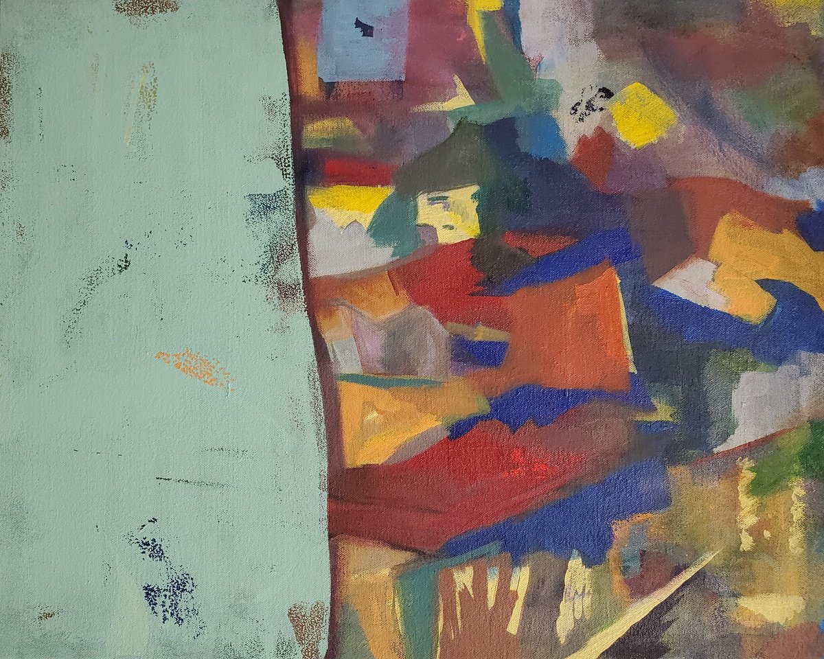 Organic Abstract Acrylic Painting By Rebecca Hodel, 20 X 16", Bar Scene, Original Artwork