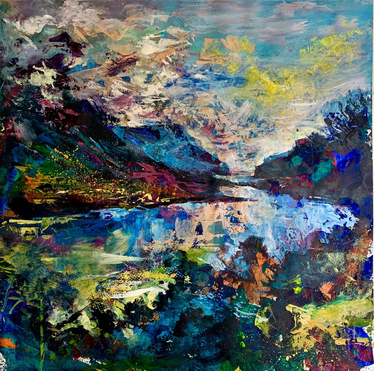 Impressionistic Landscape Acrylic Painting By Anthony Barrow Ba(Hons) Fine Art, 21 X 21, Lakeland View, Original Artwork