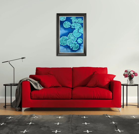 Water lilies on the water Pastel