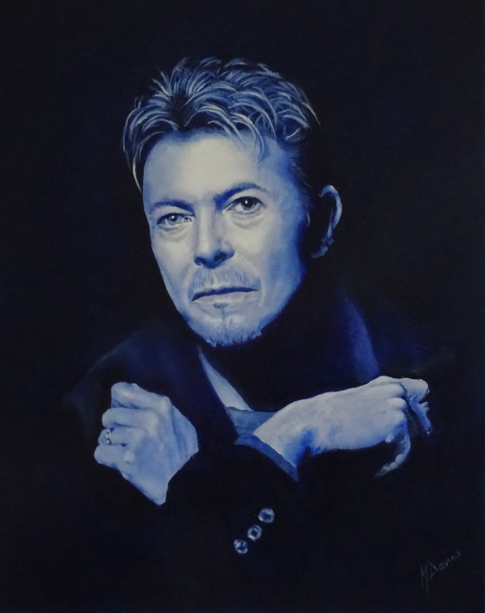 Photorealistic Portrait Oil Painting By Mel Davies Original Art, 16 X 20", David Bowie, Original Artwork