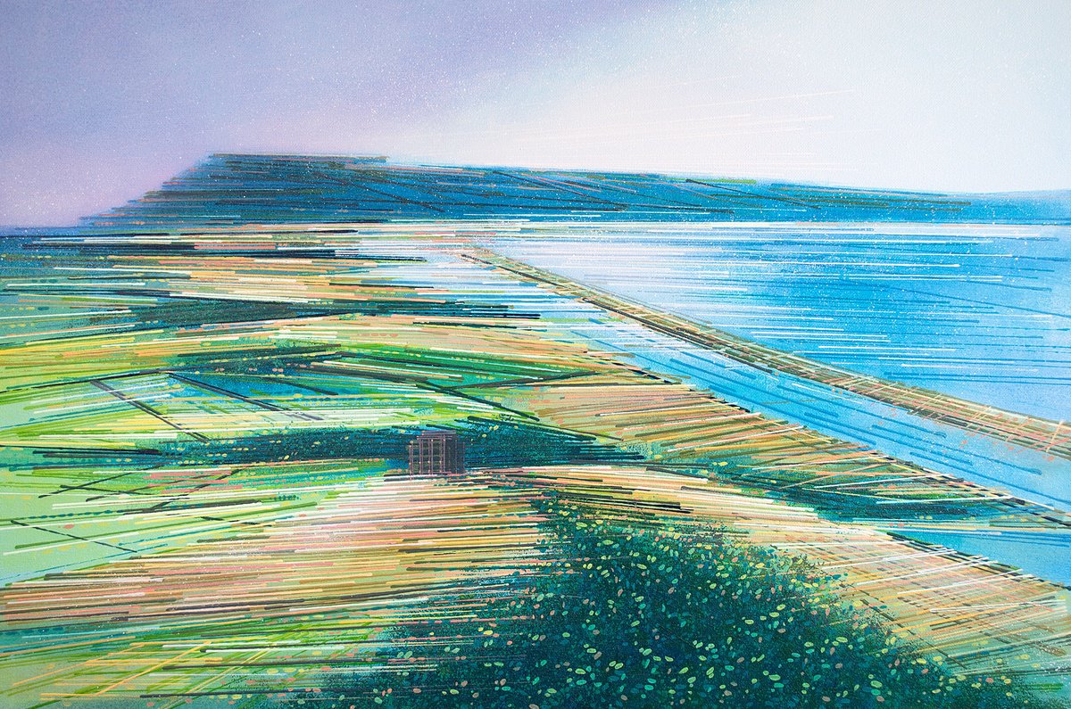 Impressionistic Landscape Acrylic Painting By Marc Todd, 30 X 20", Abbotsbury Hill To Portland, Original Artwork
