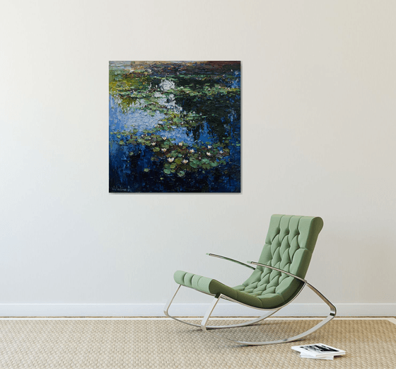 White Water Lilies - Impasto Original Oil painting