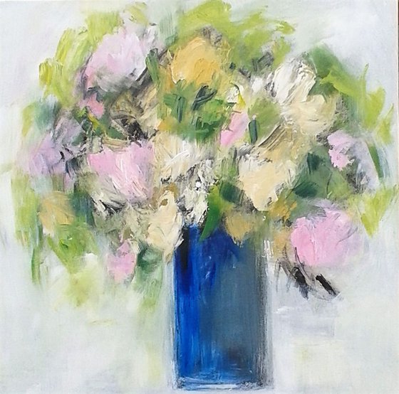 Summer Flowers in a Blue Vase