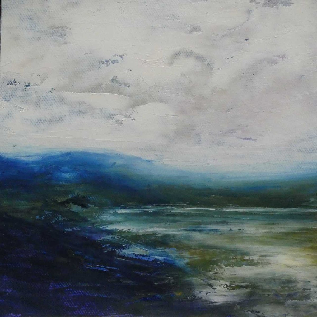 Impressionistic Landscape Acrylic Painting By Oconnart, 10 X 10", Breezy Loch, Original Artwork