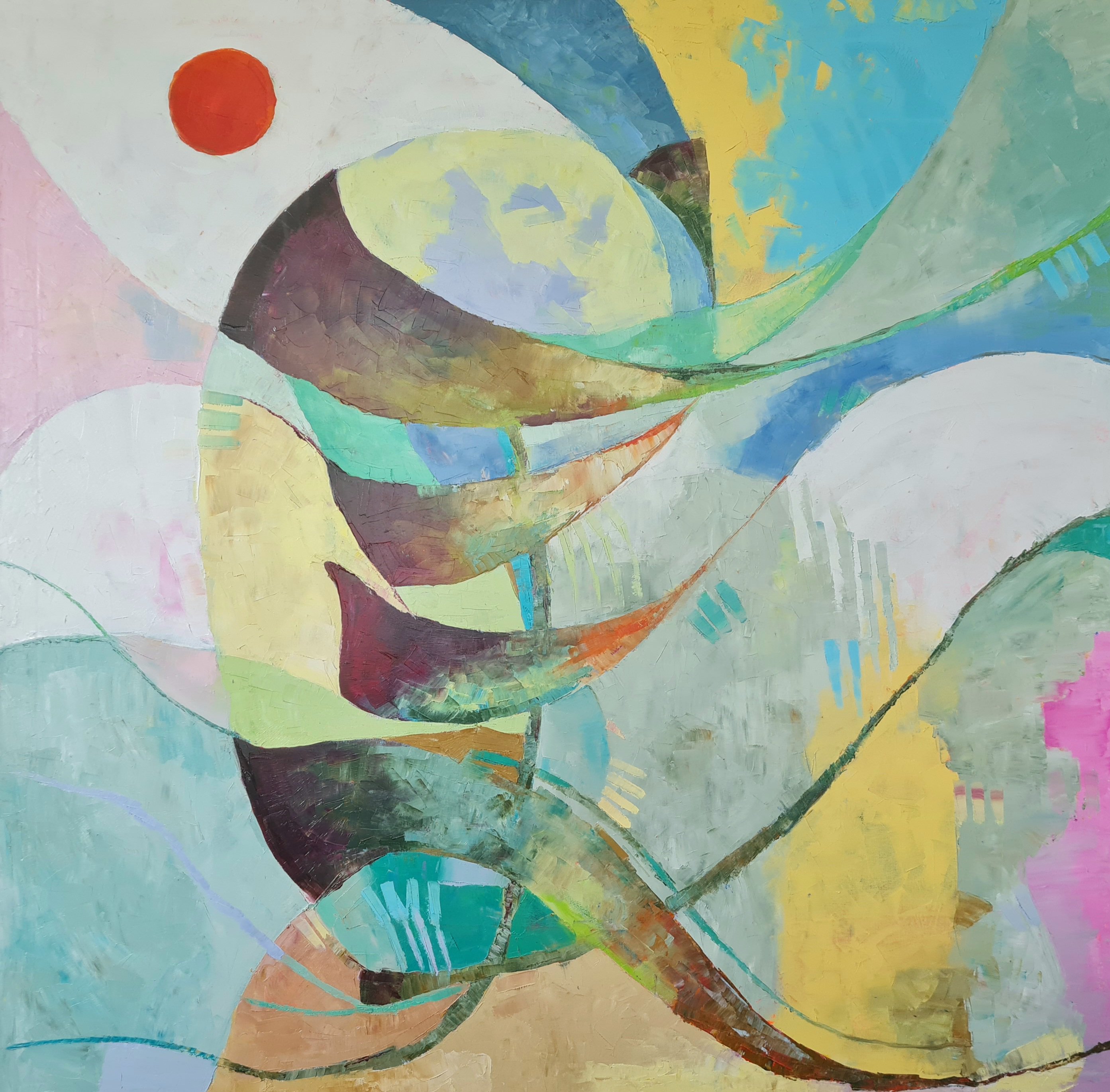 Organic Abstract Oil Painting By Simon Tunde, 47 X 47", Sign I., Original Artwork