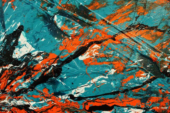 Teal and Tango 190cm x 100cm Teal Orange Textured Abstract Art