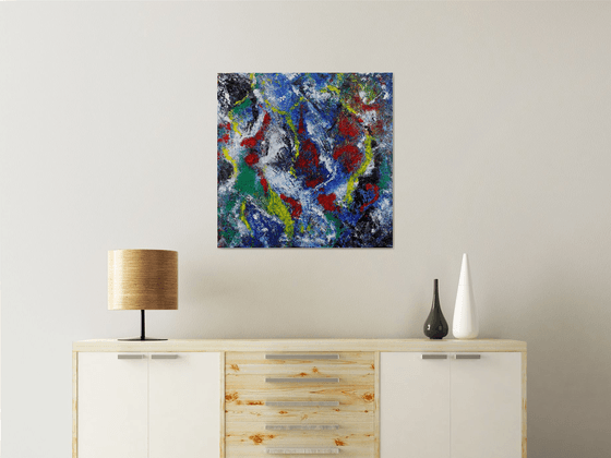 abstract acrylic painting on material canvas with bright colors "Sofia" unique work Alessandro Butera