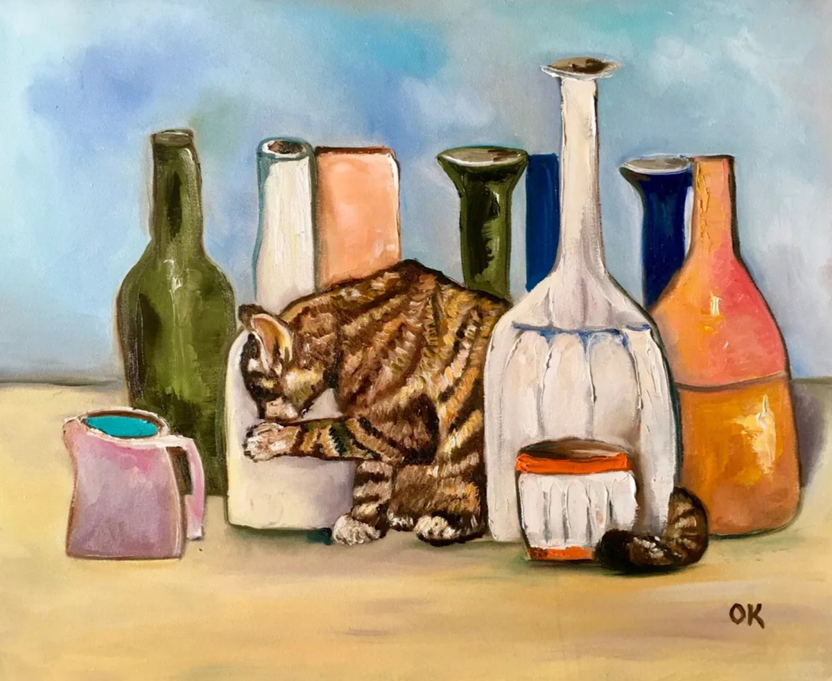 Cat And Giorgio Morandi By Olga Koval, 22 X 18, Artwork For Sale On Artfinder