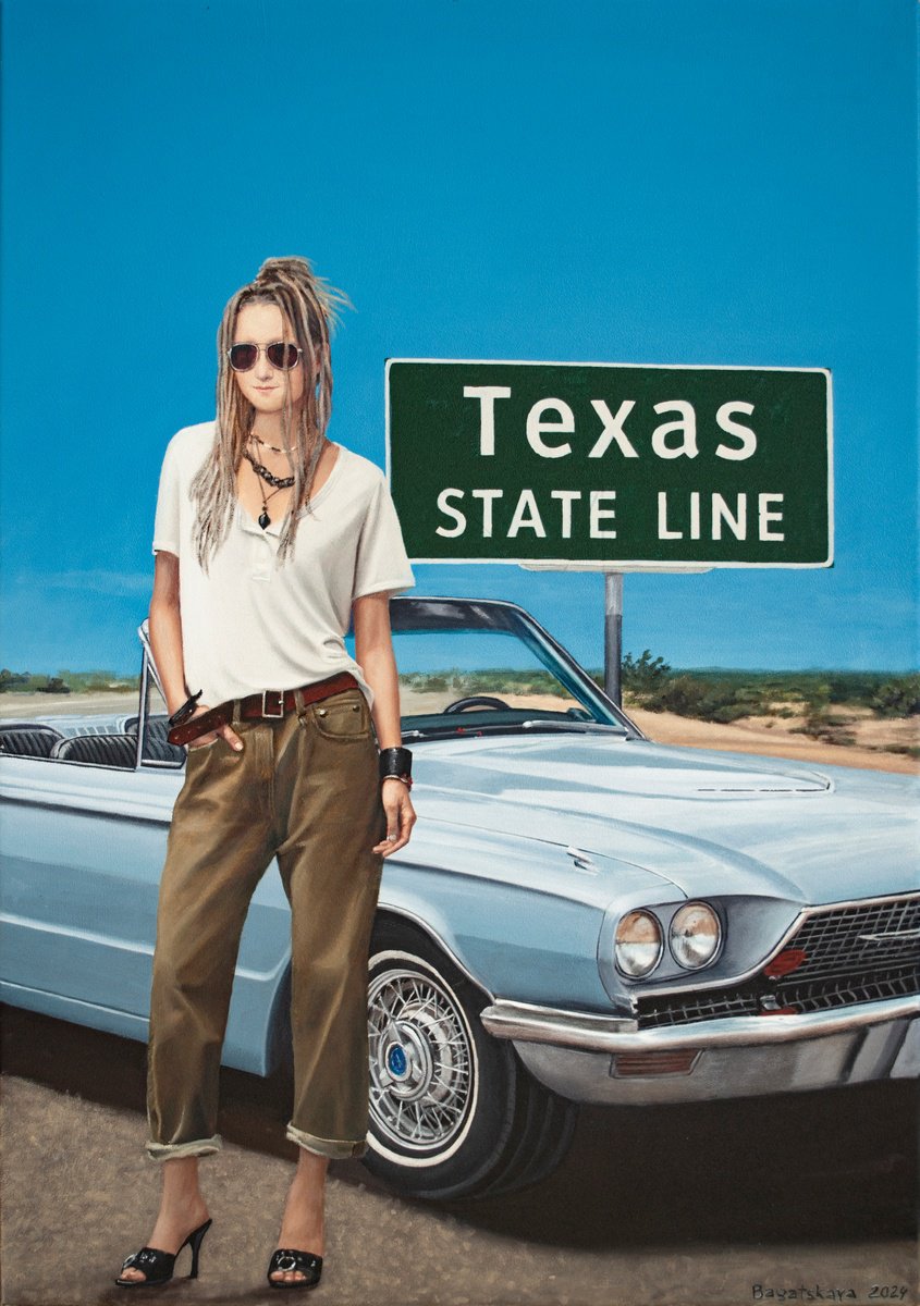 Photorealistic Portrait Acrylic Painting By Nataliya Bagatskaya, 24 X 33", Here Comes Texas!.., Original Artwork